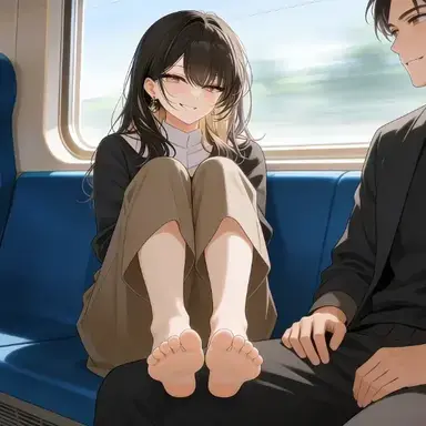 Teasing girl in train